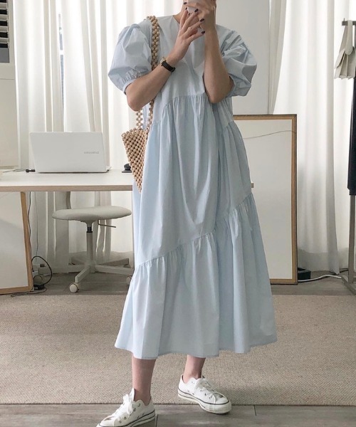 ⭐　スキューバ生地な半袖パフスリーブワンピ FAVORITO ワンピース 半袖 パフスリーブワンピース : ZOZOTOWN Yahoo