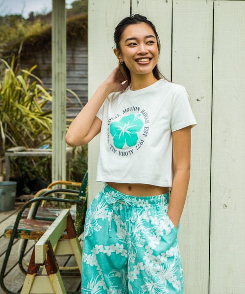 tシャツ 半袖 ハイビスカスサークルステッチTシャツ レディース