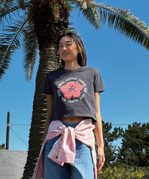 tシャツ 半袖 ハイビスカスサークルステッチTシャツ レディース