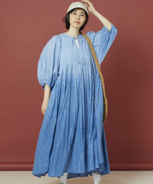 「Freada」 7分袖ワンピース フリ- ブルー レディース_画像9