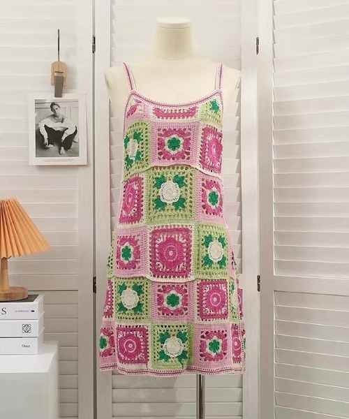 【未使用】ジャンティーク購入　クロシェ編み　ニットワンピース　vintage 未使用】ジャンティーク購入 vintage クロシェニット ワンピース