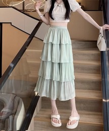 春夏 韓国 シフォン ロング スカート セット スカート 「春の大人ガーリーな韓国コーデに」シフォン