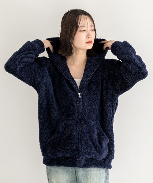 STONE  ネイビーフード付きパーカー 12月中旬入荷予定] 田中シェン×フルーツオブザルームコラボ フード付き