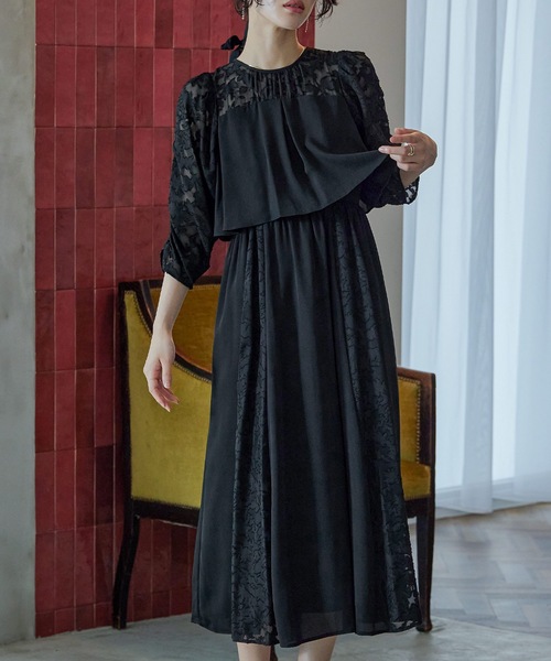 なつき☆新品⭐︎結婚式披露宴niana ジャガードドレスブラックM niana（ニアナ） ドレス シフォンジャガード切り替えフレアドレス