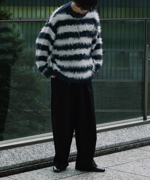 epnok セーター ニット シャギーボーダールーズニット メンズ