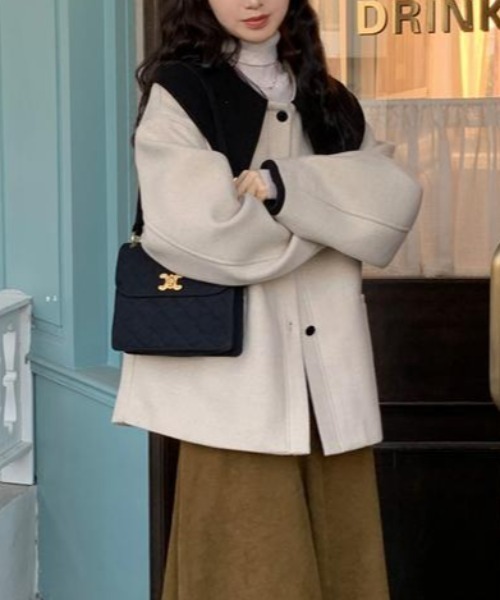 LACーVERT コート アウター ビッグ襟バイカラーウールコート