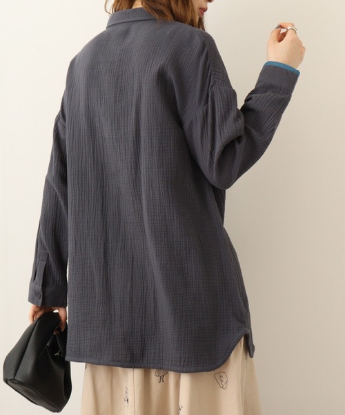 ブラウス シャツ EMAGO 配色パイピングシャツチュニック レディース Emago ブラウス シャツ EMAGO 配色パイピングシャツチュニック
