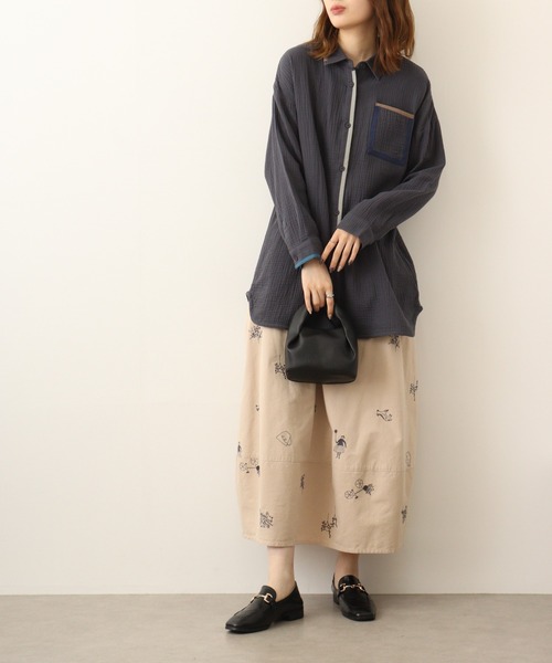 ブラウス シャツ EMAGO 配色パイピングシャツチュニック レディース Emago ブラウス シャツ EMAGO 配色パイピングシャツチュニック