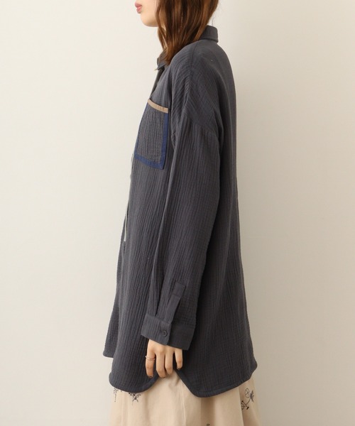 ブラウス シャツ EMAGO 配色パイピングシャツチュニック レディース Emago ブラウス シャツ EMAGO 配色パイピングシャツチュニック