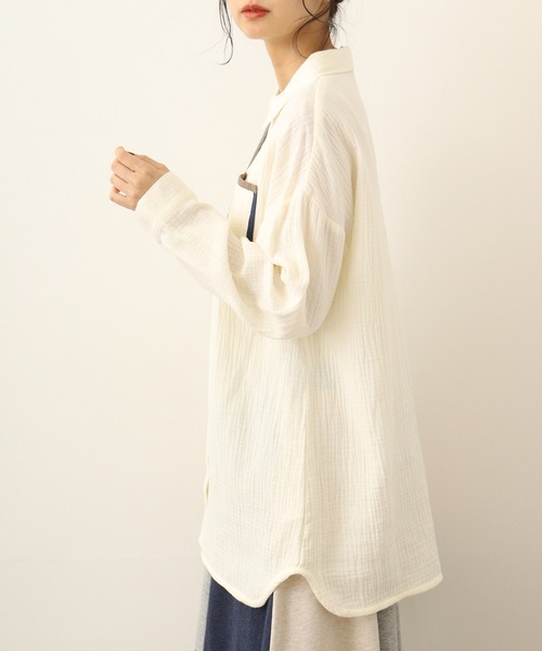 ブラウス シャツ EMAGO 配色パイピングシャツチュニック レディース Emago ブラウス シャツ EMAGO 配色パイピングシャツチュニック