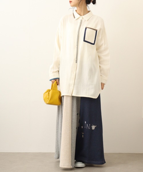 ブラウス シャツ EMAGO 配色パイピングシャツチュニック レディース Emago ブラウス シャツ EMAGO 配色パイピングシャツチュニック