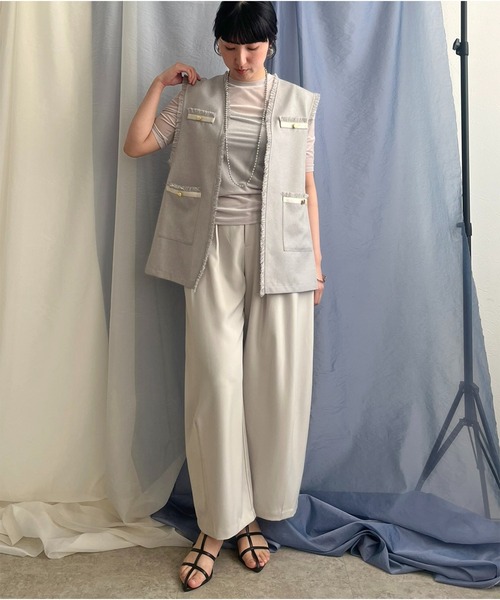 LHELBIE ベスト ジレ フリンジブッチャージレ レディース