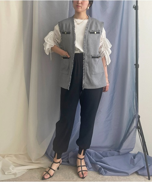 ベスト ジレ フリンジブッチャージレ レディース LHELBIE ベスト ジレ フリンジブッチャージレ レディース