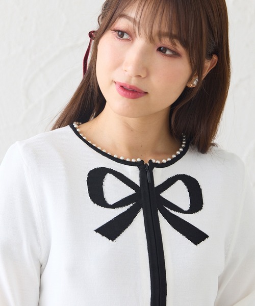 ニット セーター フロントファスナーリボンニット レディース