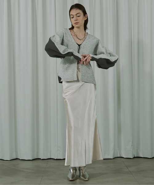 カーディガン Glitter cardigan レディース Ezick カーディガン Glitter metallic 切替ニットカーディガン