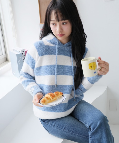 Girly Doll（ガーリードール） パーカー フード付きボーダーニットプル