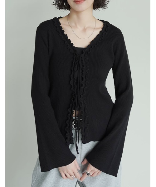 Re:EDIT（リエディ） カーディガン リボンフリルVネックカーディガン