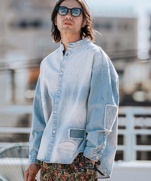 シャツ ms5922-Hickory Patchwork Denim Shirts デニムシャツ メンズ