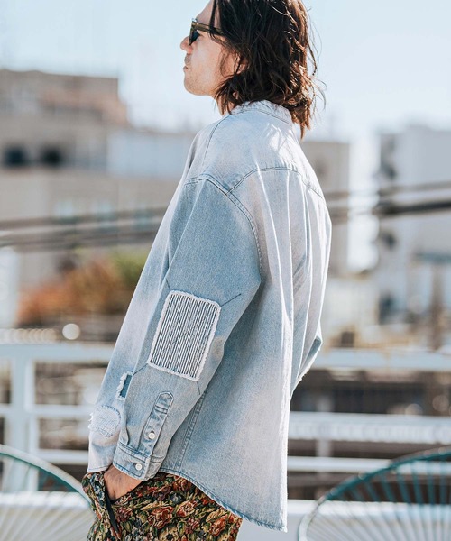 シャツ ms5922-Hickory Patchwork Denim Shirts デニムシャツ メンズ