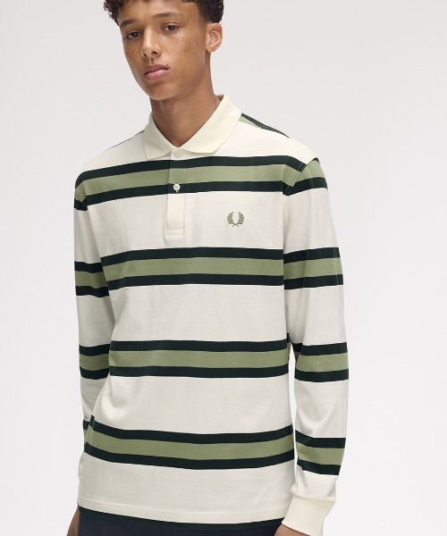 FRED PERRY ストライプ ポロシャツ L FRED PERRY ポロシャツ Jersey Stripe Polo Shirt／ジャージー