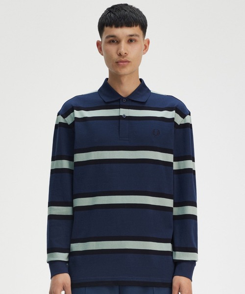 【美品】FRED PERRYネイビー ストライプ ポロシャツMサイズ FRED PERRY ネイビー ストライプ ポロシャツ - メルカリ