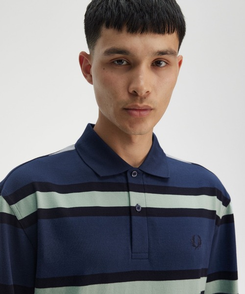FRED PERRY ストライプ ポロシャツ L FRED PERRY ポロシャツ Jersey Stripe Polo Shirt／ジャージー