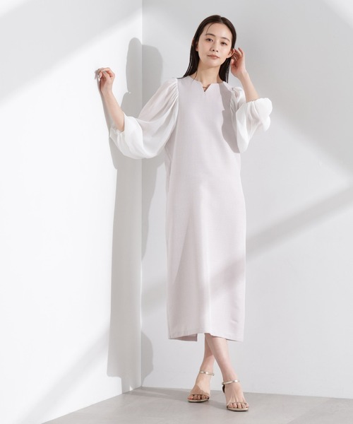 グリーン（30）】シアープリントボリュームスリーブワンピース