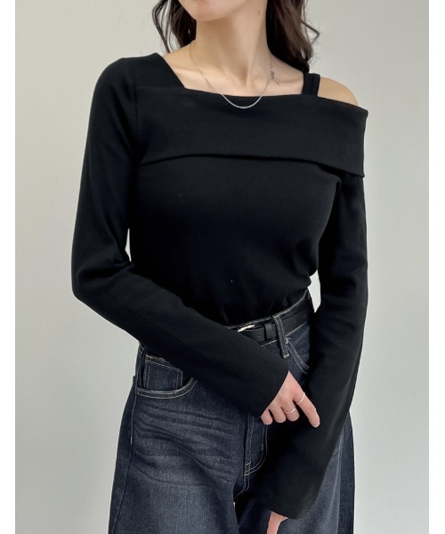 tシャツ 「Made in JAPAN」アシンメトリーカットトップス レディース Re:EDIT tシャツ リブカットソーアシンメトリーオフショル