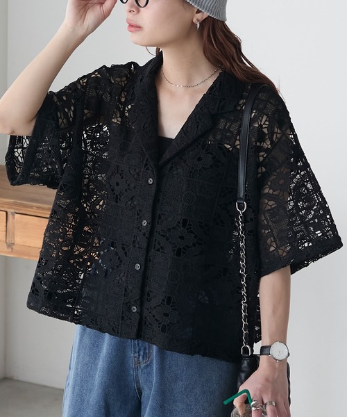 cloche クロシェ　レース袖ブラウス　新品　レディース BRICK HOUSE by TOKYO SHIRT ブラウス シャツ クロシェ風 レース