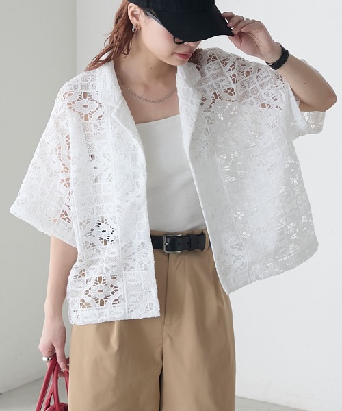 cloche クロシェ　レース袖ブラウス　新品　レディース BRICK HOUSE by TOKYO SHIRT ブラウス シャツ クロシェ風 レース