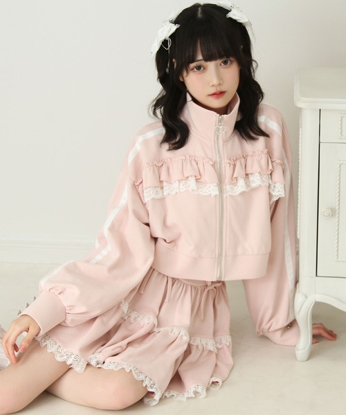 美品 大きいサイズ ローズティアラ リボンレース柄 フリルパーカー 美品 大きいサイズ ローズティアラ リボンレース柄 フリルパーカー