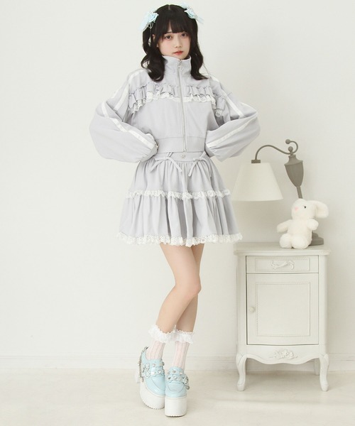 9550. 【未使用タグ付き】TRALALA フリル レース リボン パーカー DearMyLove パーカー ハイネックフリルレースリボンパーカー