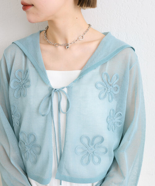 w closet カーディガン コード刺繍シアーセーラーカーデ