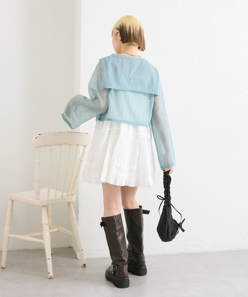 カーディガン シアーショルダーカーデ レディース w closet カーディガン コード刺繍シアーセーラーカーデ