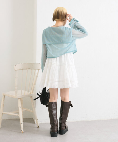 w closet カーディガン コード刺繍シアーセーラーカーデ