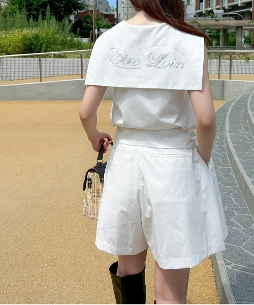 ブラウス シャツ Rhinestone logo sailor collar shirt レディース