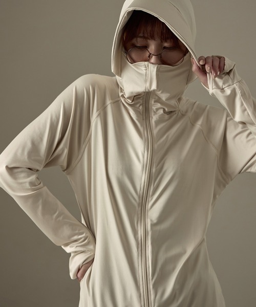 Fashion Letter ラッシュガード UPF50+ 接触冷感 指穴付き ツバ
