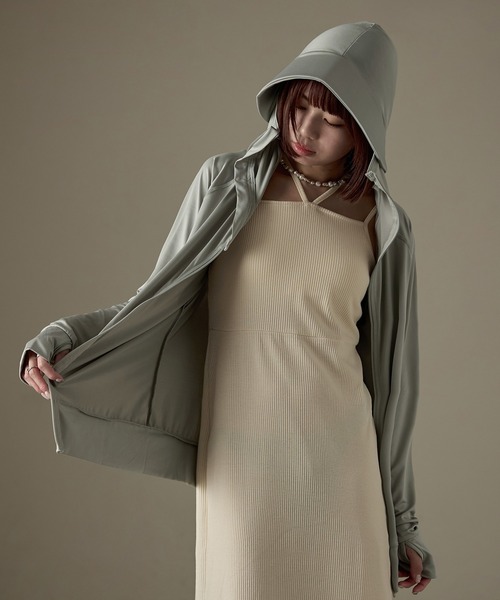 Fashion Letter ラッシュガード UPF50+ 接触冷感 指穴付き ツバ