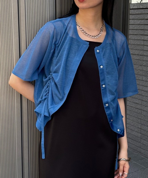 カーディガン 「＆g'aime」シアーシャーリングカーディガン　Sheer Shirring Cardigan レディース