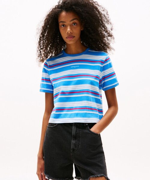 tシャツ レギュラースクリプトボーダーTシャツ レディース