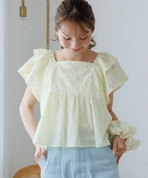 flower ブラウス シャツ 半袖 サニーグレーストップ レディース