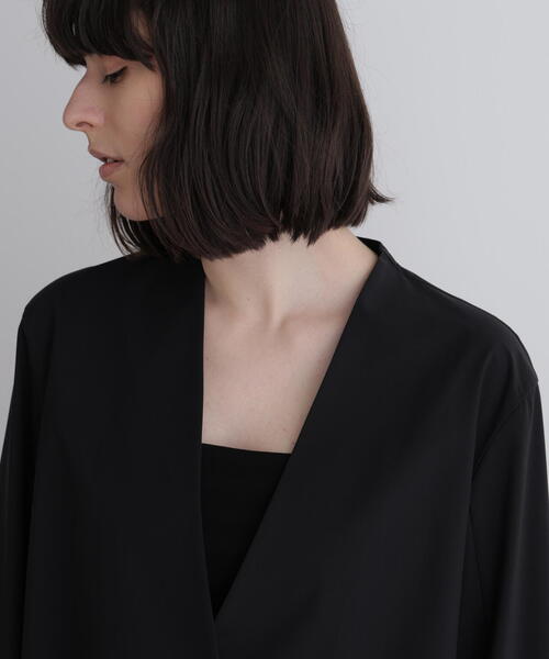 LE PHIL ブラック ノーカラージャケット LE PHIL ジャケット ノーカラージャケット SOLOTEXブロード