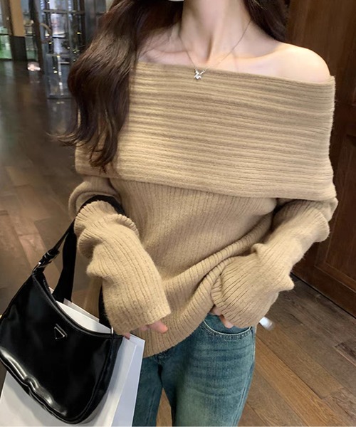 andmary オフショルダー グレー ニットワンピ ワンピース オフショルダーニットミニワンピース : ZOZOTOWN Yahoo!店