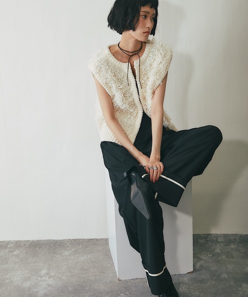 フリンジデザイン ノースリーブベスト 黒 ジレ ベスト ジレ ループ網フリンジベスト レディース : ZOZOTOWN Yahoo!店