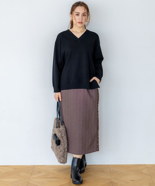 ニット セーター 「Lサイズ限定/洗える」ヴィスコースストレッチ V