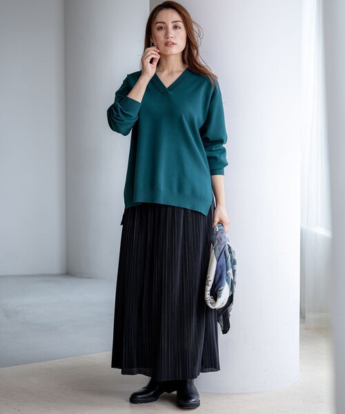 ニット セーター 「Lサイズ限定/洗える」ヴィスコースストレッチ V