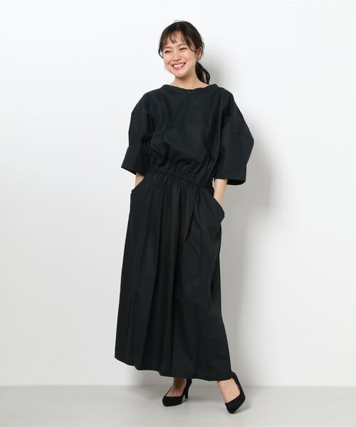 Mサイズ✭ワンピース 半袖 ブラック ウエストタック半袖ワンピース｜WOMEN｜250HSF33-251D｜AZUL BY MOUSSY