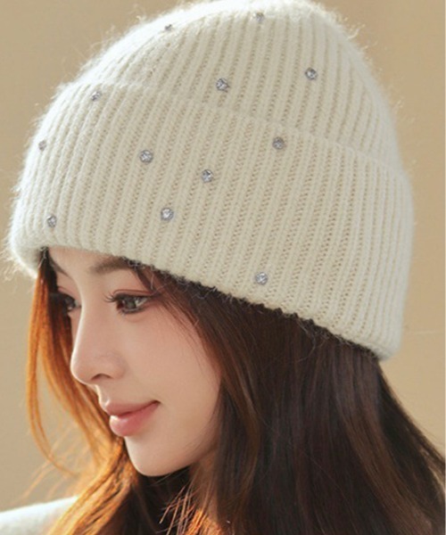 ニット帽 ニットキャップ ビジュー付き ニット ビーニー レディース