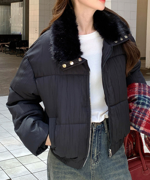 2ly2 コート アウター フェイクファー襟付き中綿ジャケット レディース