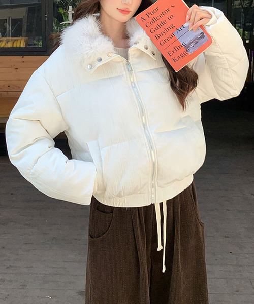 2ly2 コート アウター フェイクファー襟付き中綿ジャケット レディース